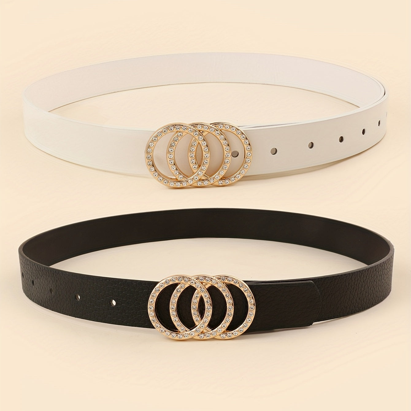 2pcs Rhinestone Buckle Belt Set Casual Thin Belt for Women