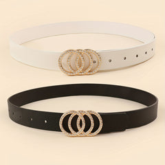 2pcs Rhinestone Buckle Belt Set Casual Thin Belt for Women