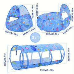 Kids Cartoon Ocean 3-in-1 Tent Game House Indoor Baby Foldable Tent Toy House