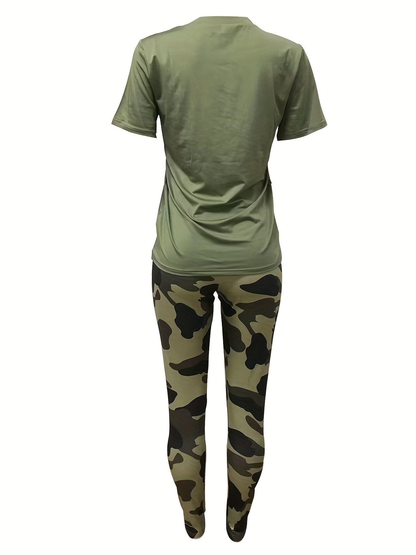 Letter Print Tee & Camo Pants Set for Spring & Summer