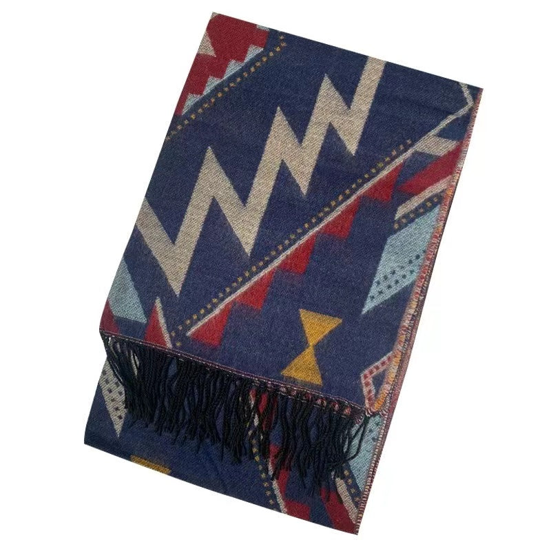 Boho Tassel Warm Scarf Geometric Print Thickened Windproof Large Shawl