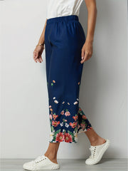  Floral Print Wide Leg Crop Trousers With Pockets