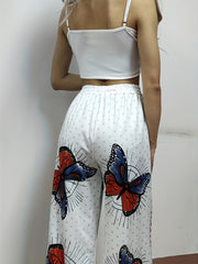 Sexy Butterfly Print Two piece Set Backless Crop Halter Top & Wide Leg Pants