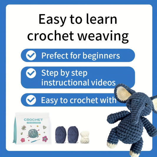 Crochet Kit For Beginners with Step by Step Tutorials Elephant