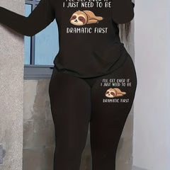 Women's Plus Sloth Print Long Sleeve Tee & Legging Outfit Set