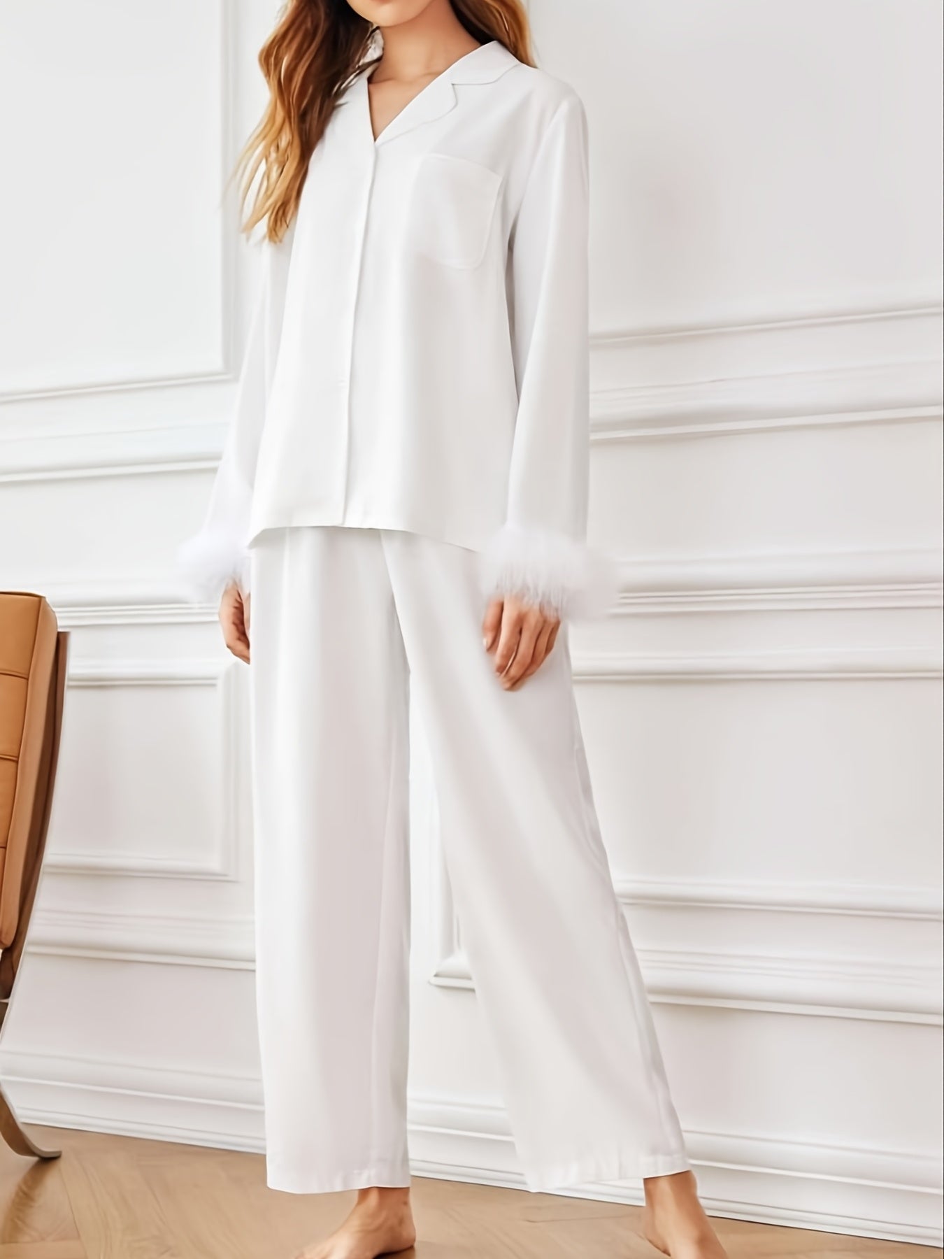 Women's Fuzzy Lapel Pajama Set with Cuff