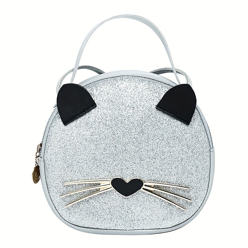 Cartoon Cat Crossbody Bag Small Round Shoulder Bag Coin Purse For Girls