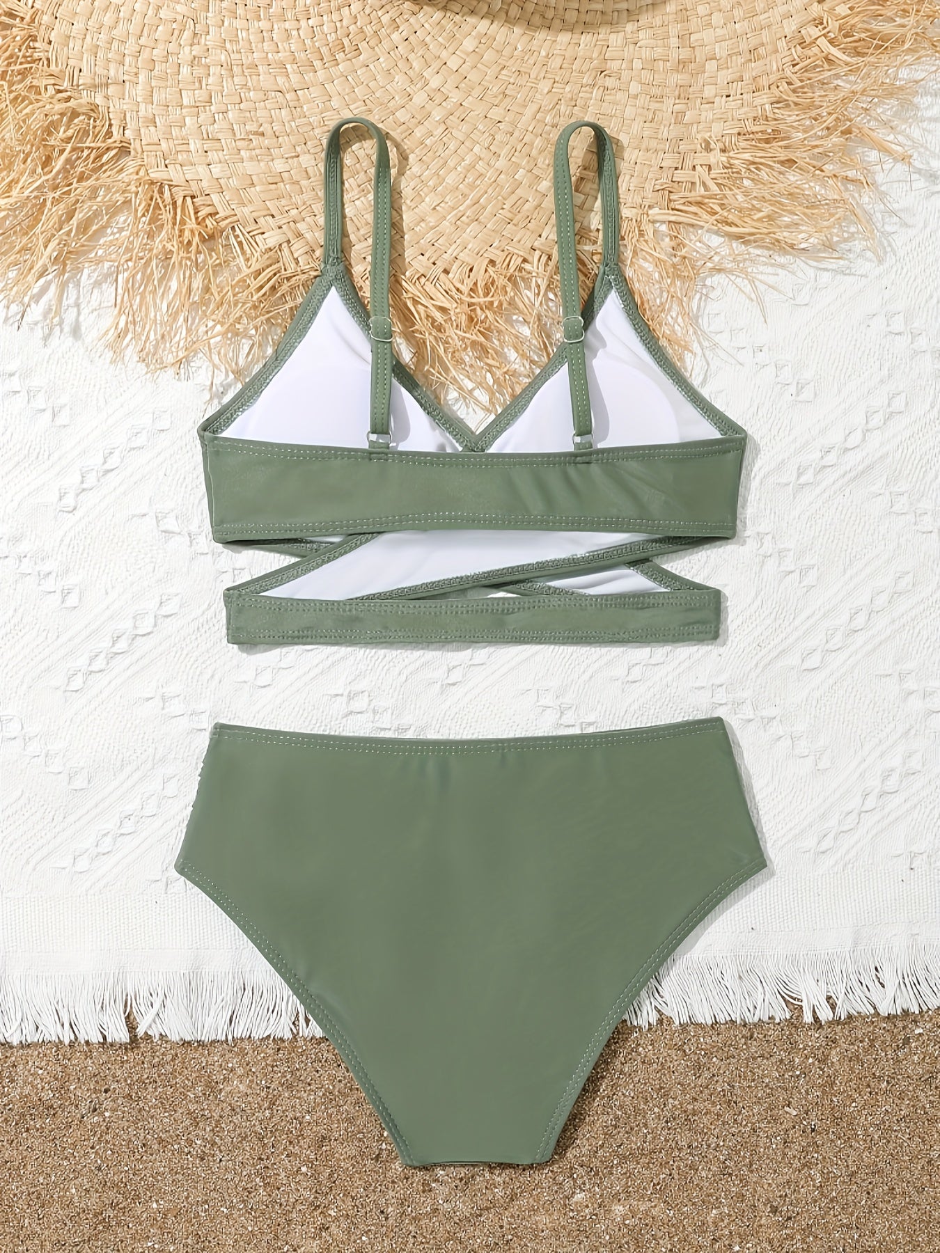 Girls 2pcs Swimsuit Set Crisscross Top Briefs Bikini Set Summer Gift