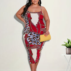  Leopard & Chain Print Round Neck Cami Dress