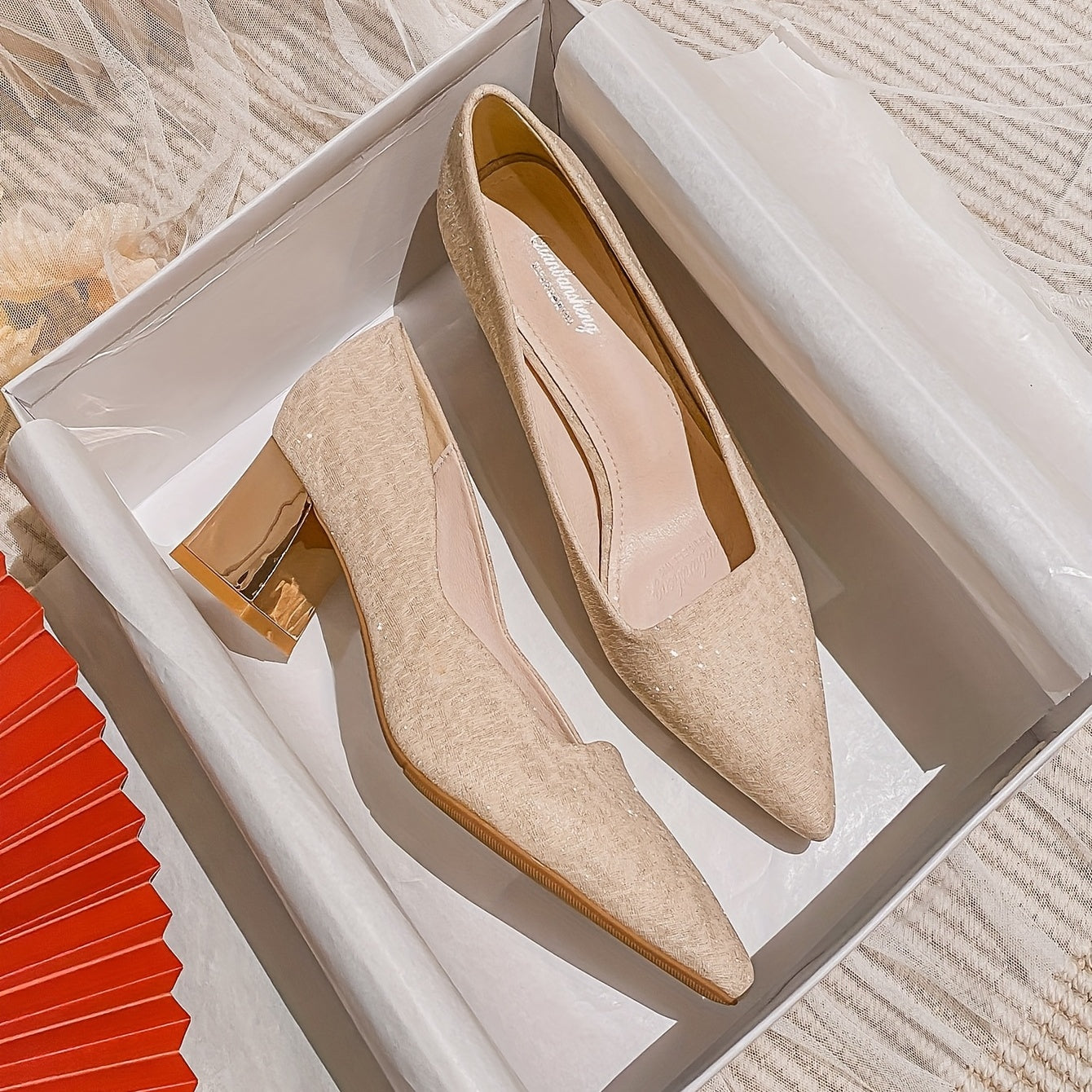 Women's Pointed Toe High Heels Slip On Square Block Heels
