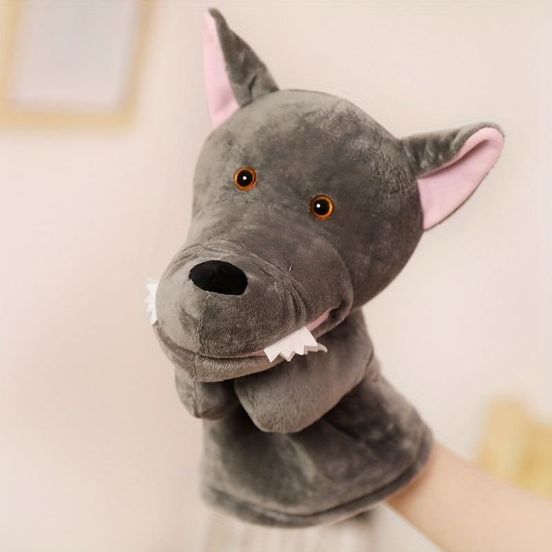 Gray Wolf Hand Puppet with Movable Mouth - Soft Polyester