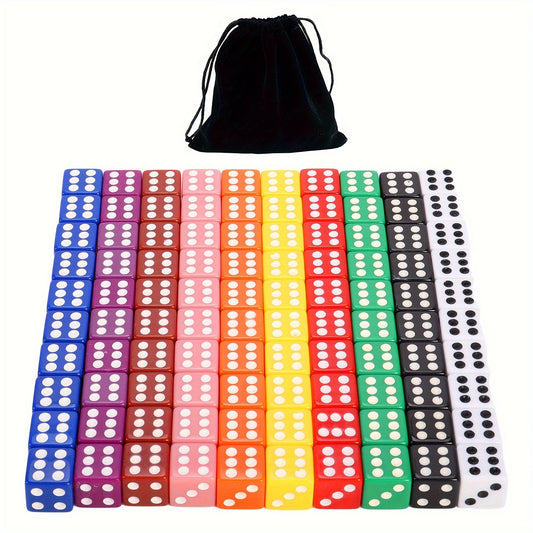 100pcs 16MM Game Dice Set 10 Colors Square Corner Dice With Velvet Storage Bag