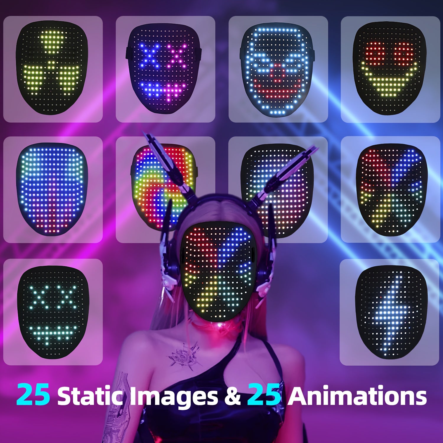 LED Mask with Gesture Sensing Halloween Costume Props