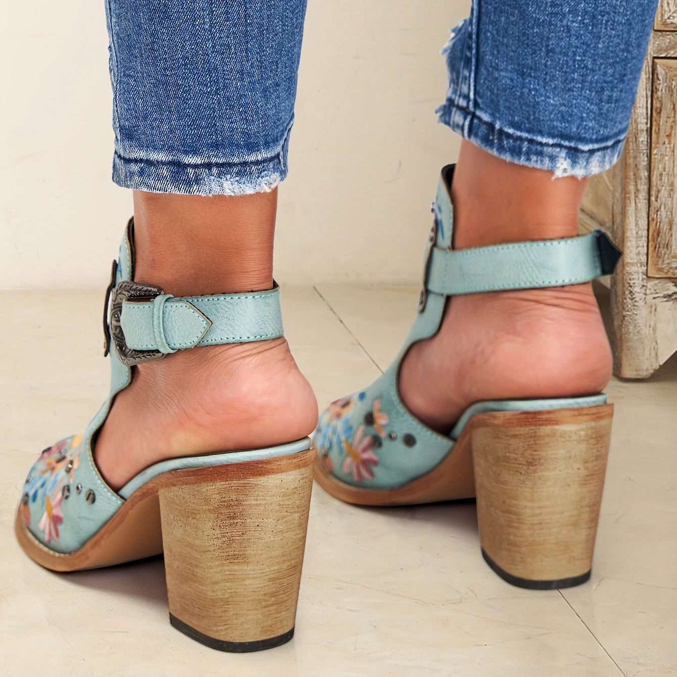 Embroidered & Studded Chunky Heeled Boots