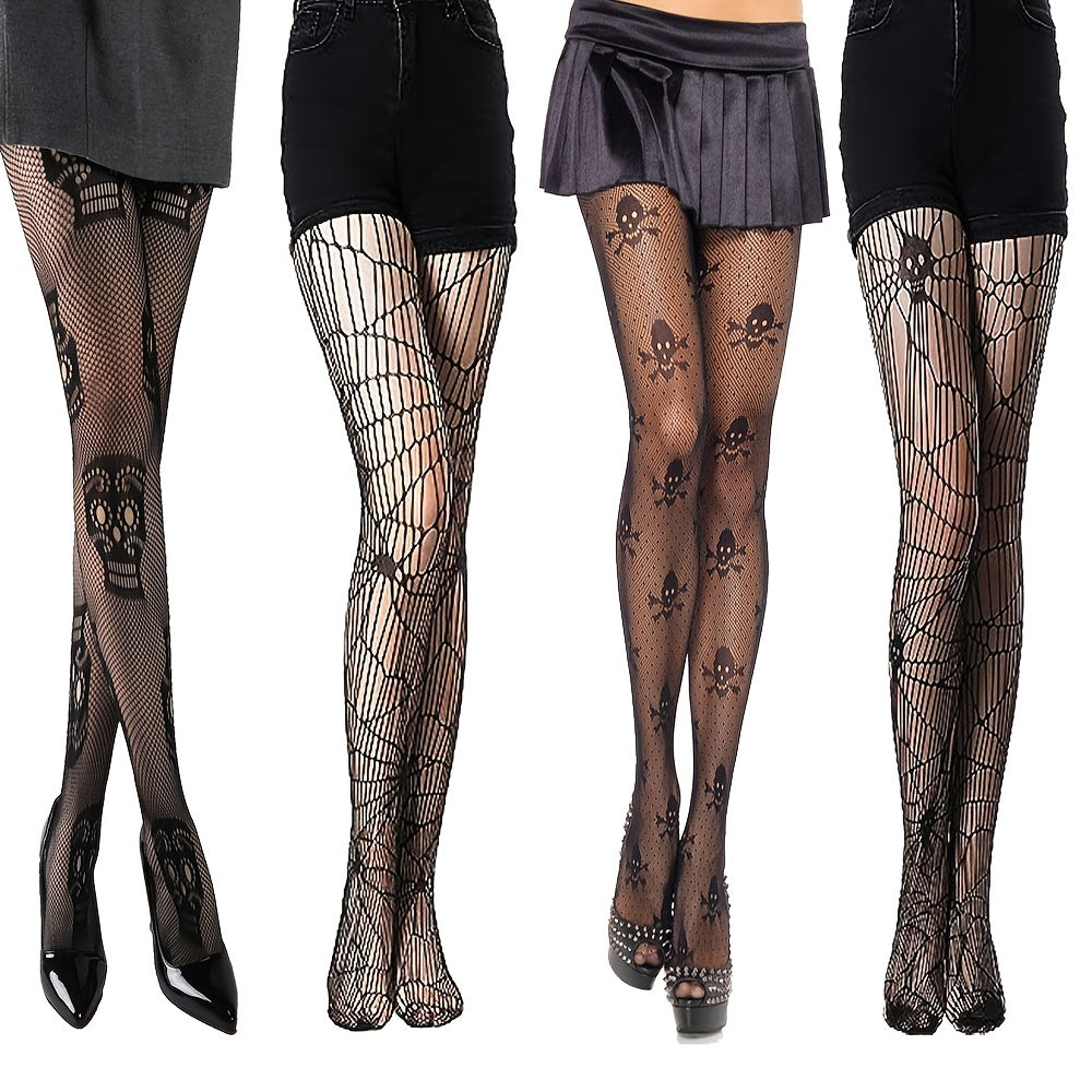 Skull Fishnet Tights Lace Spider Web Stockings