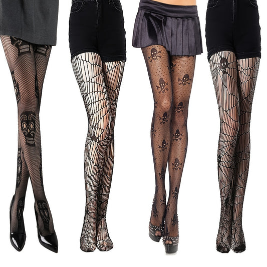 Skull Fishnet Tights Lace Spider Web Stockings