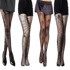 Skull Fishnet Tights Lace Spider Web Stockings