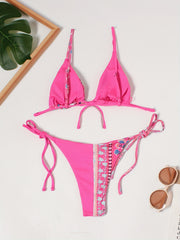 Floral Print Patchwork Bikini Sets Tie Back Backless Beachwear 2 Pieces Swimsuit