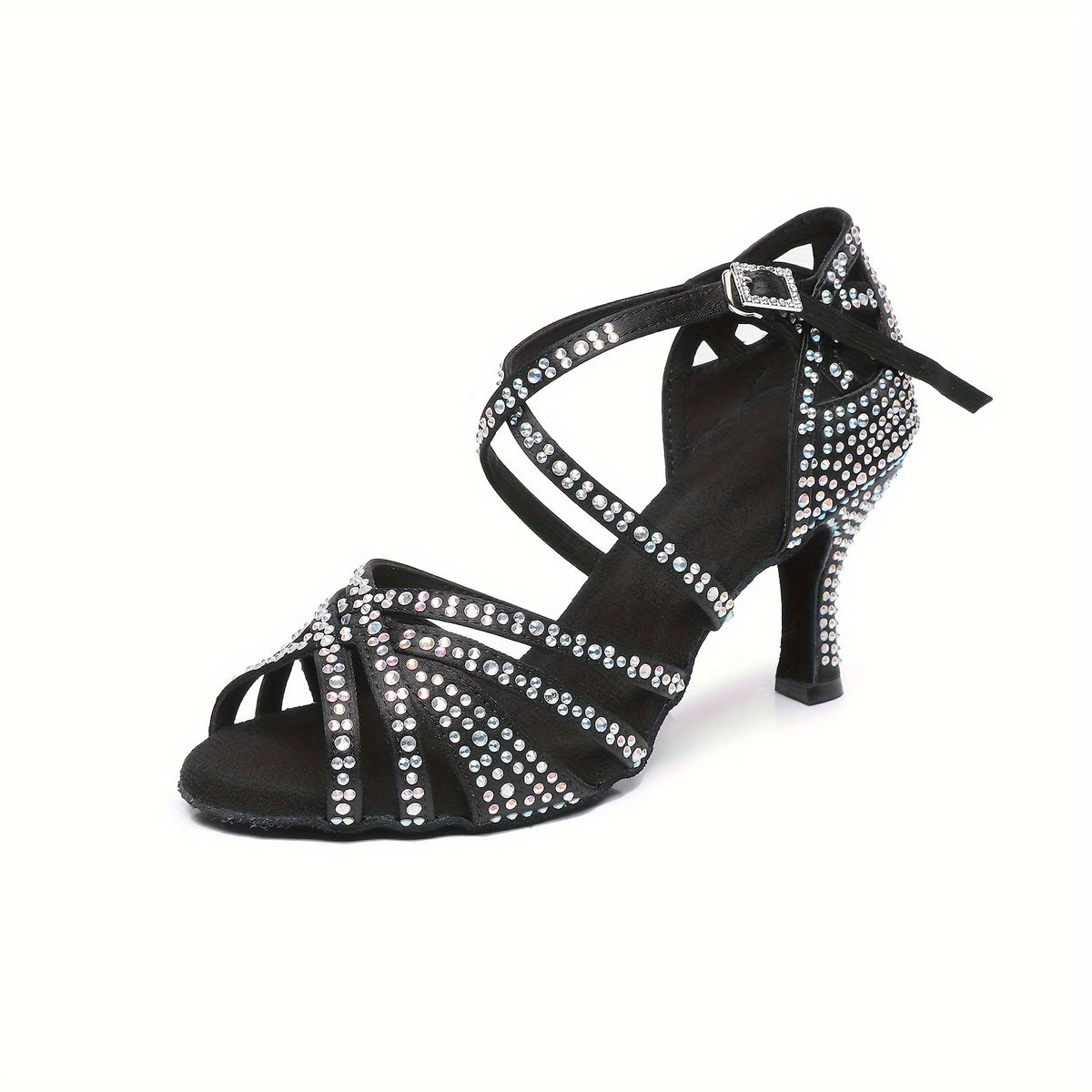 Rhinestone Decor Stylist Latin Dance Shoes Ankle Strap Kitten Sandals