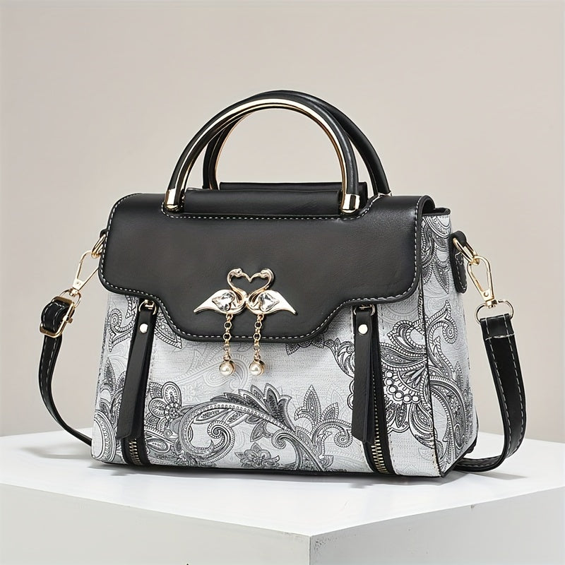 Floral Print Shoulder Bag Magnetic Closure PU Leather