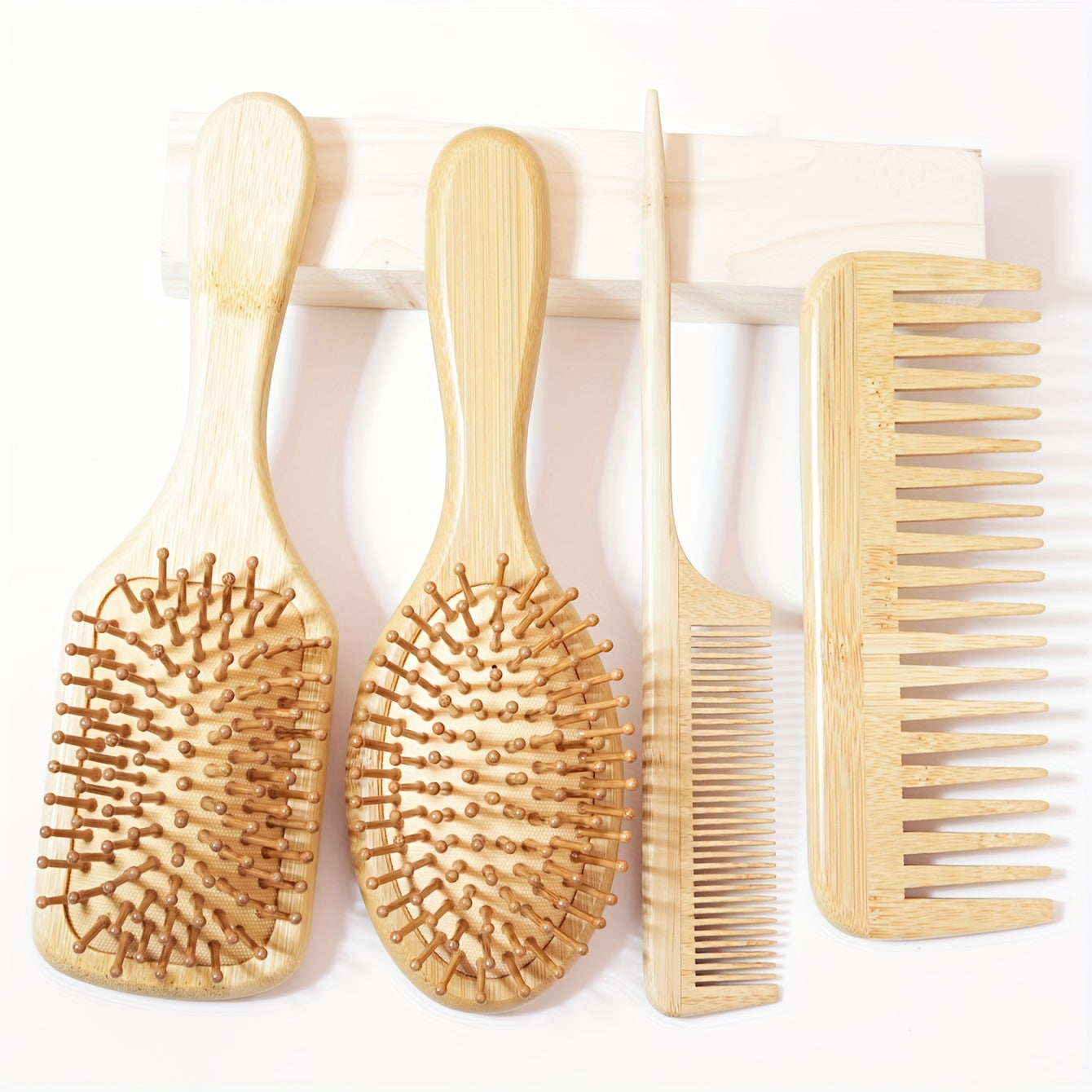 4-Piece Wooden Bristle Hair Brushes & Combs Set for Men and Women