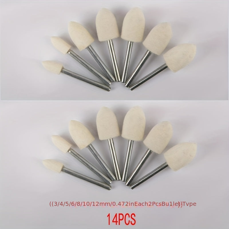14pcs Polishing Buffing Wheels Set Wool Felt Mounted Mandrel Grinding Bits