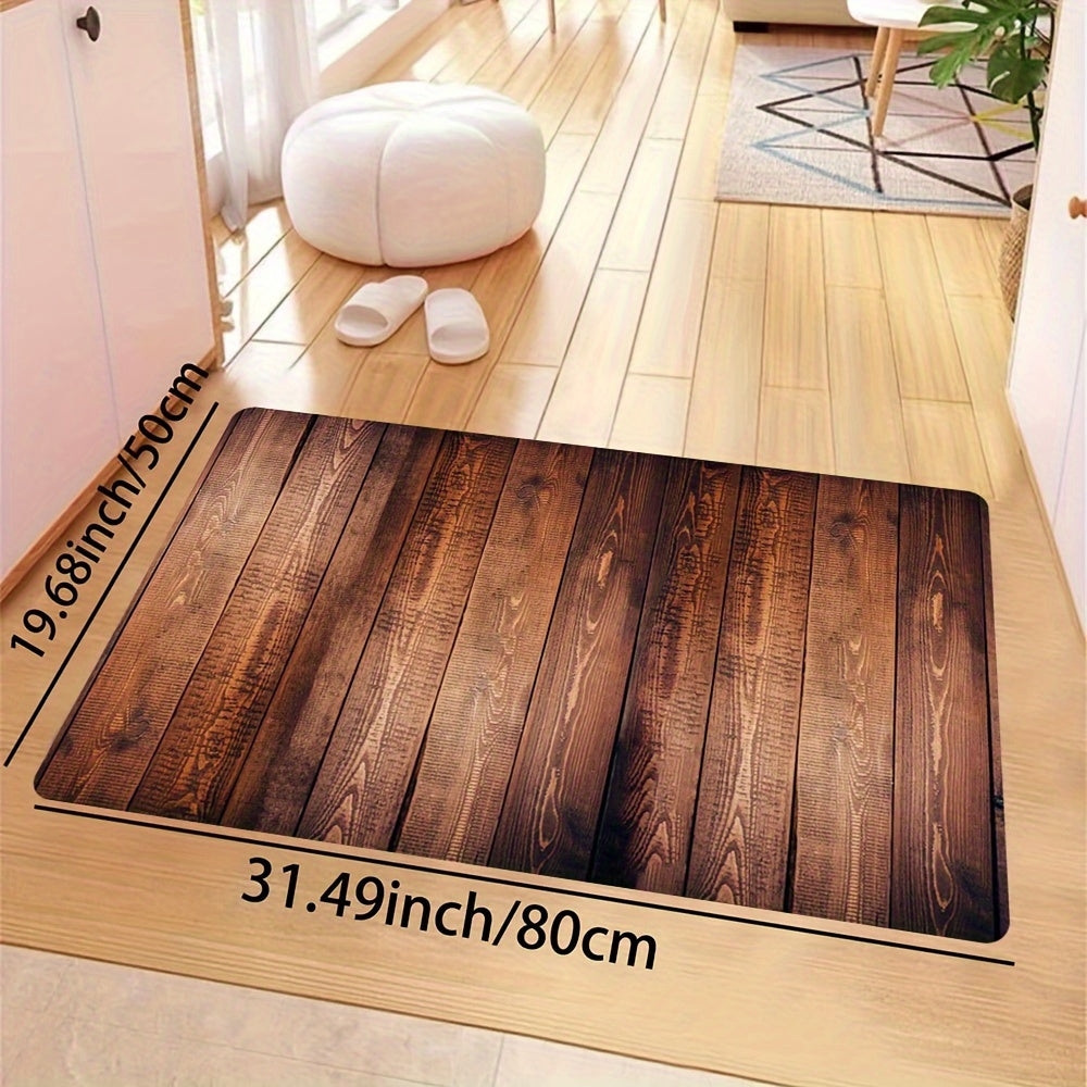 Wood Grain Print Rug Plank Striped Pattern Machine Washable Carpet