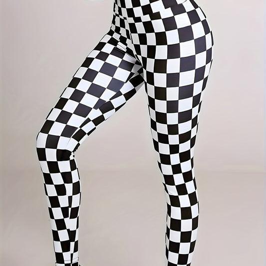 Checkerboard Pattern High Waist Yoga Leggings Fitness Pants