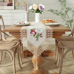 Polyester Table Runner Embroidery Flowers Coffee Lace Fringe for Home Decoration