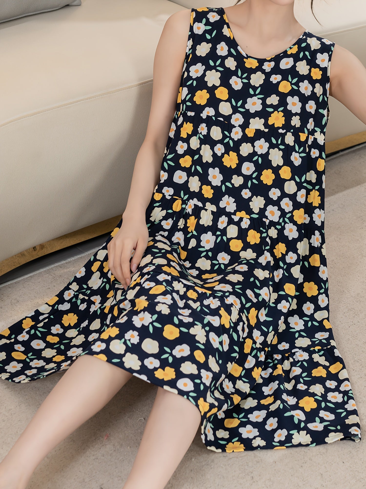 Floral Print NightDress Sleeveless Pajama Dress Women's Sleepwear