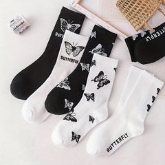 6 Pairs Butterfly Print Socks Casual & Mid Tube Women's Stockings