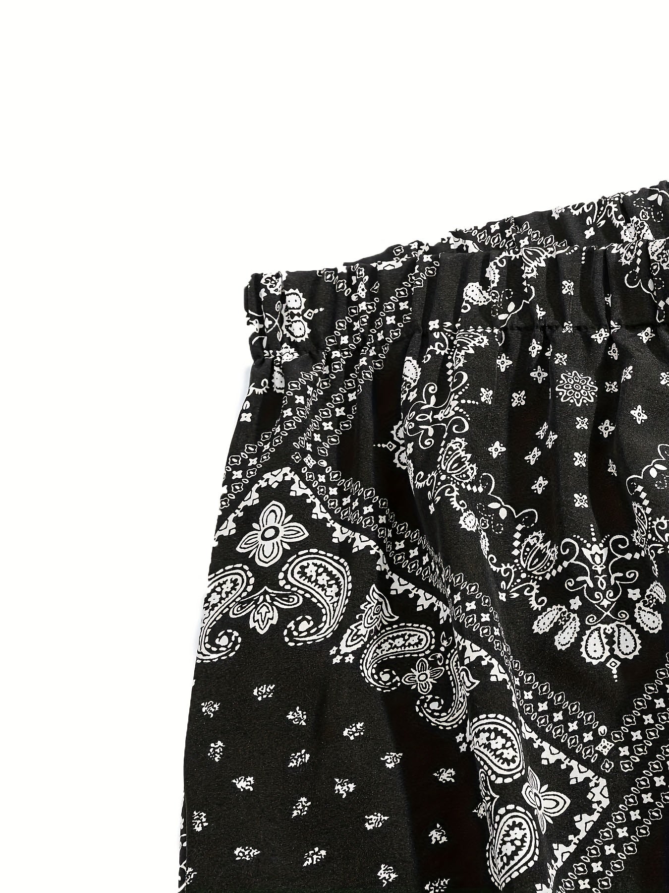  Boho Wide Leg Beach Trousers Elastic Waist Paisley Print Pants
