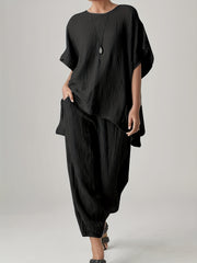  Solid Top & Wide Leg Pants 2 Piece Set
