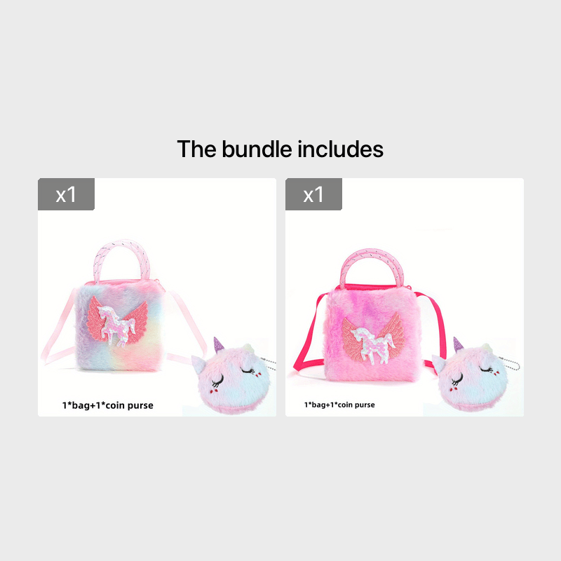 2pcs Plush Unicorn Bag & Coin Purse Set for Girls