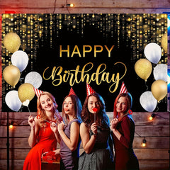 Golden Balloon Glitter Sequin Birthday Backdrop