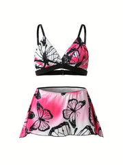  Sexy Lingerie Set Ombre & Butterfly Print Closure Back