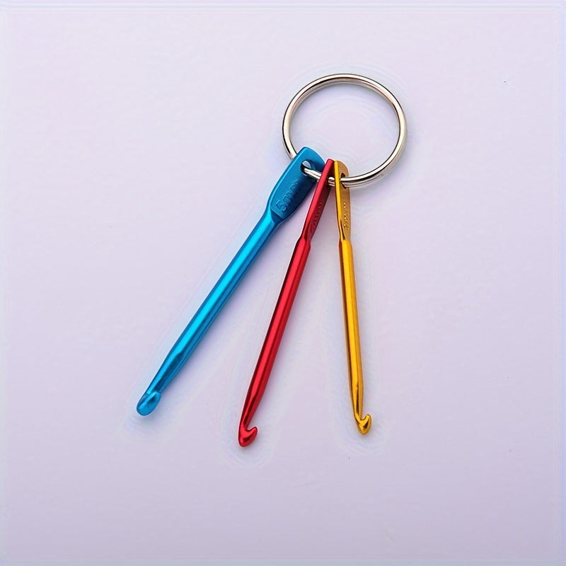 3pcs Colorful Aluminum Crochet Hooks Set with Keychain Single Head