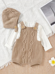 Unisex Baby Knit Sweater Romper Overalls & Hat Set