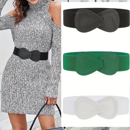8 shaped Bow Elastic Wide Belt Women's Stretchy Waistband Solid Dress Coat