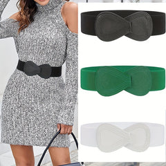 8 shaped Bow Elastic Wide Belt Women's Stretchy Waistband Solid Dress Coat