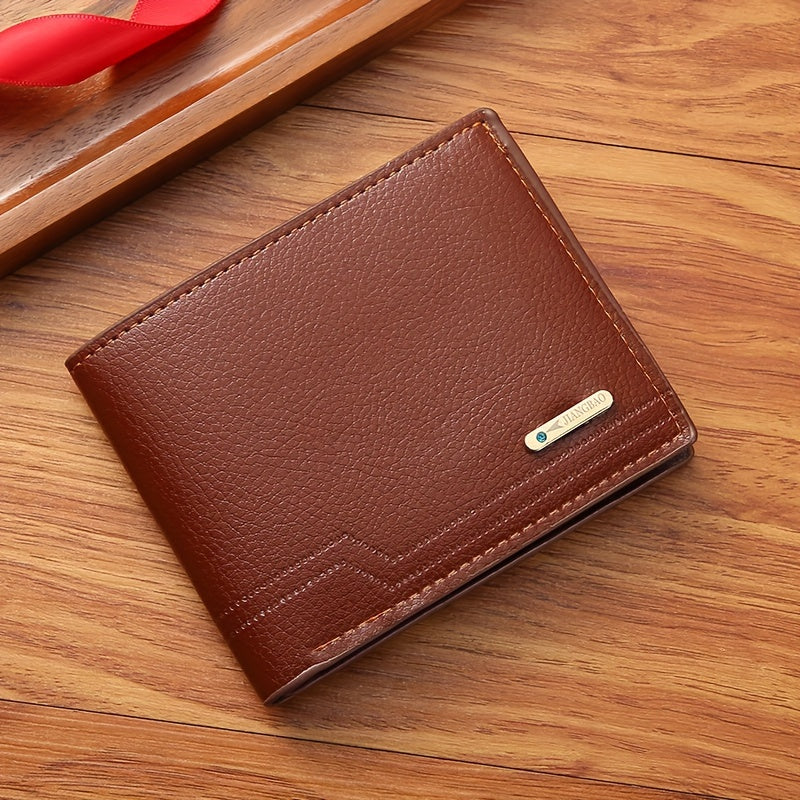 Men's Short Money Clip Wallet Lychee Pattern Soft Clip