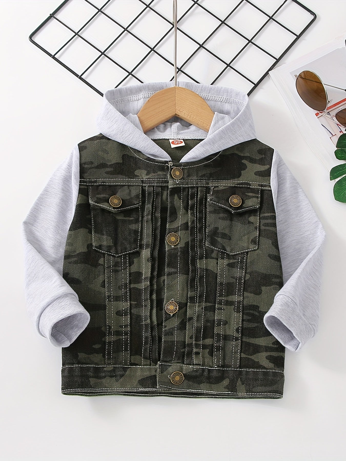 Camouflage Hooded Denim Jacket for Toddler Boys