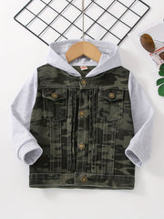 Camouflage Hooded Denim Jacket for Toddler Boys