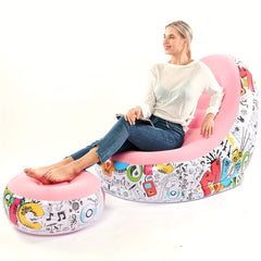 Lazy Sofa Plush Graffiti Inflatable Sofa with Footrest
