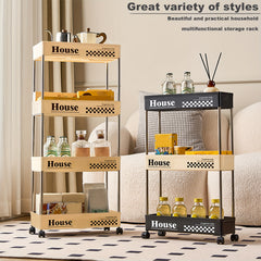 4 Shelf Storage Rack Rolling Utility Cart Movable Storage Book Shelves
