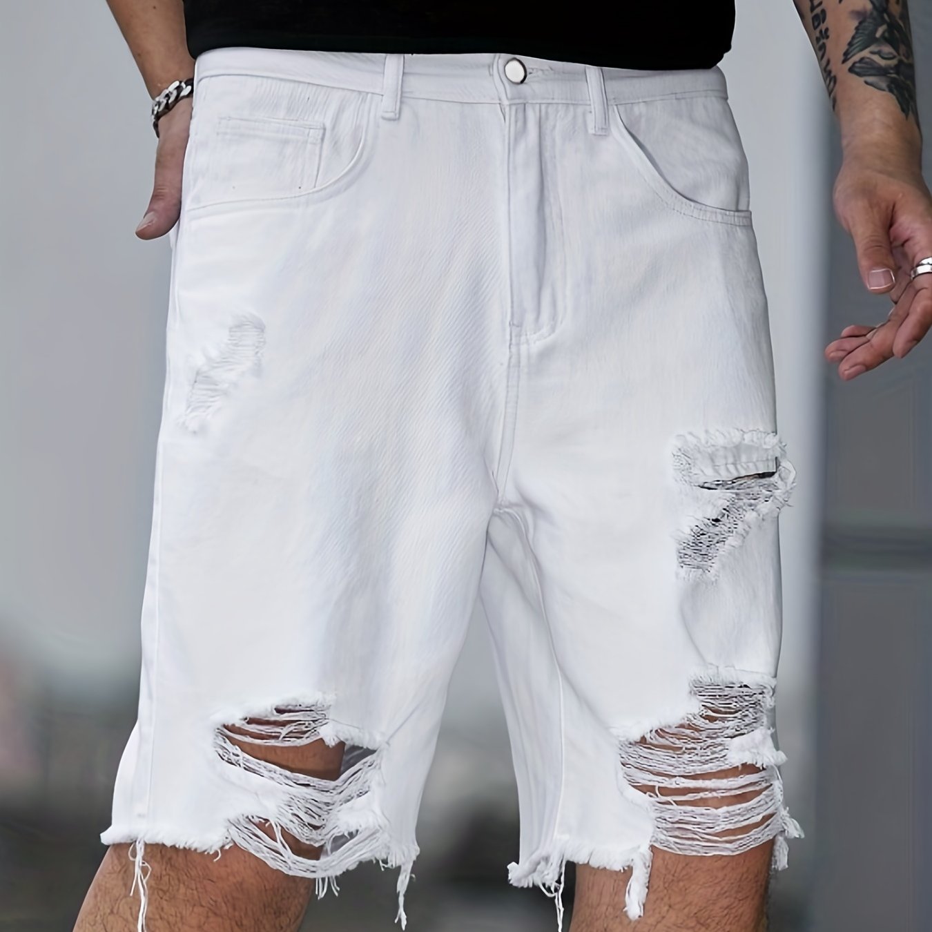 Men's Distressed Denim Shorts Casual Street Style