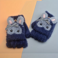Kids Waterproof Half-finger Warm Gloves 6-15 Years