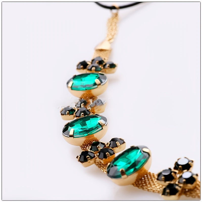 Emerald Hair Accessory Court Style Golden Chain Green Crystal Headband