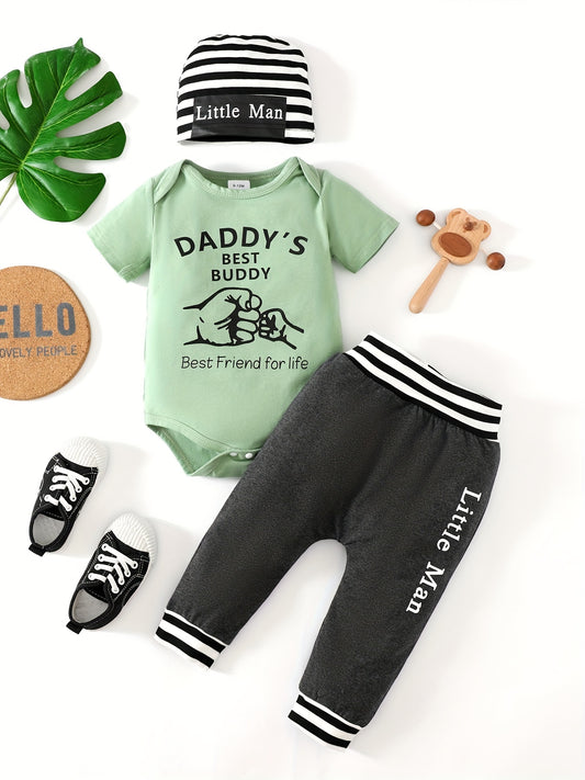 3pcs Daddy's Buddy Short Sleeve Onesie Romper & Pants Set