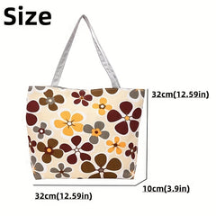 Flower Print Canvas Tote Bag Large Shoulder Bag